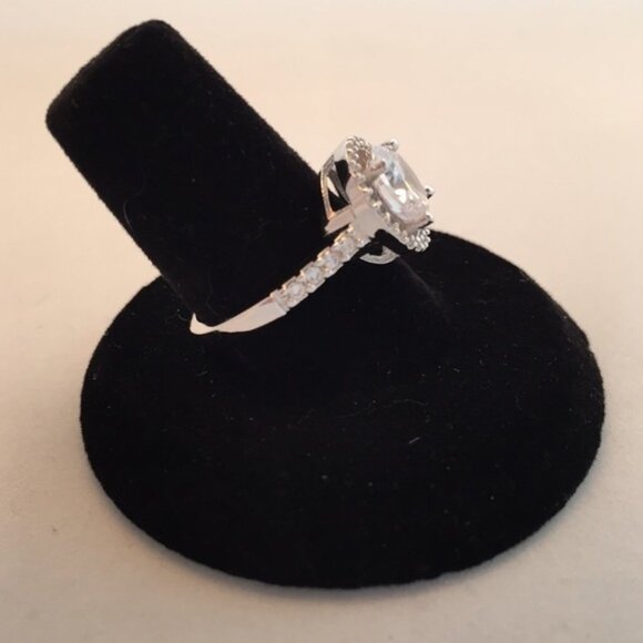 Sterling silver halo CZ ring - Picture 3 of 4